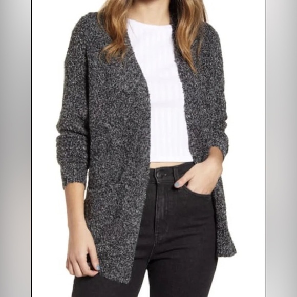 BP Bouclé Super Soft Cardigan Gray Kitten Black Marled Warm Oversized Small - Picture 1 of 8